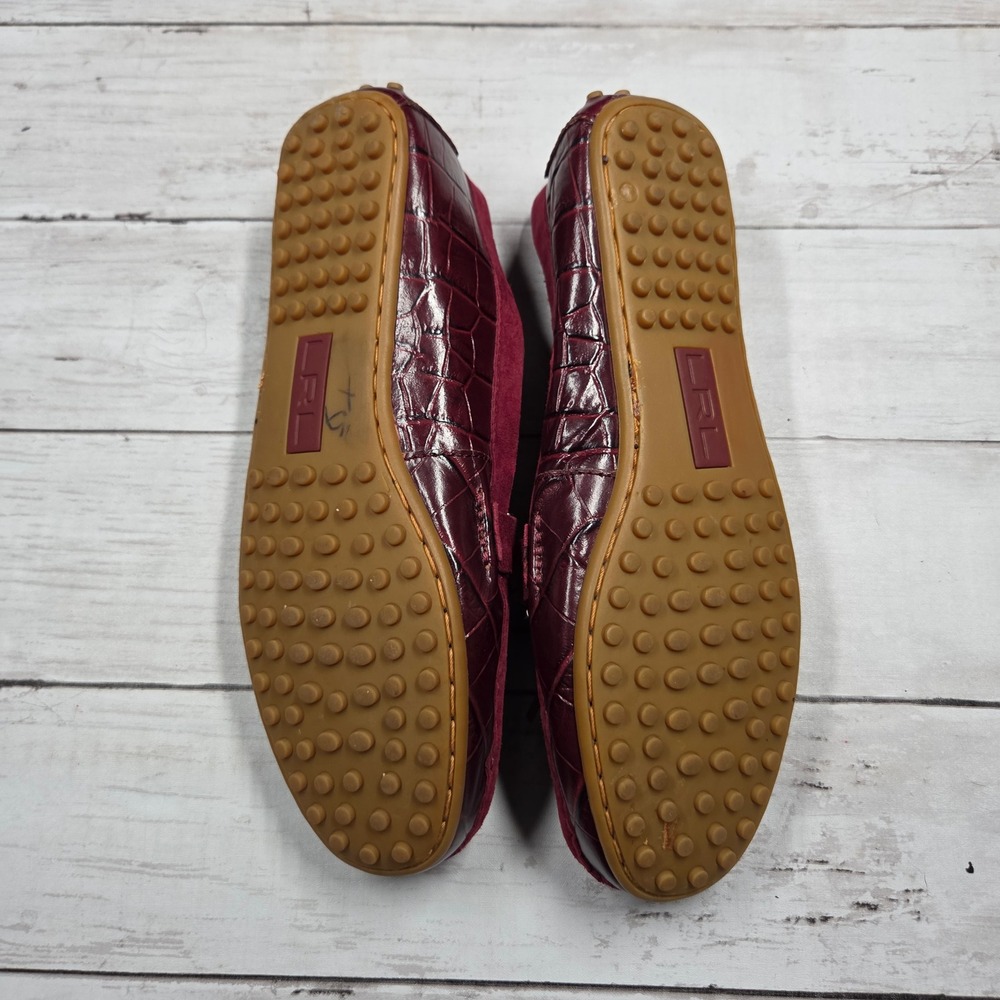 Lauren Ralph Lauren Briley II Loafer Croc Womens 7.5B Burgundy Suede Trim - Picture 7 of 7